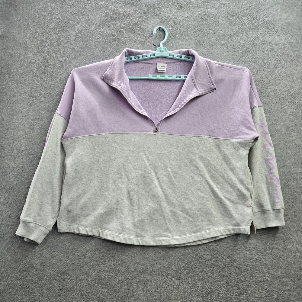 PINK Victoria's Secret Women Sweatshirt XL Pink Colorblock Quarter Zip READ